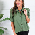 Hadley Olive Stand Collar Top Entro