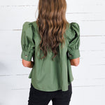 Hadley Olive Stand Collar Top Entro