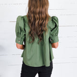 Hadley Olive Stand Collar Top Entro