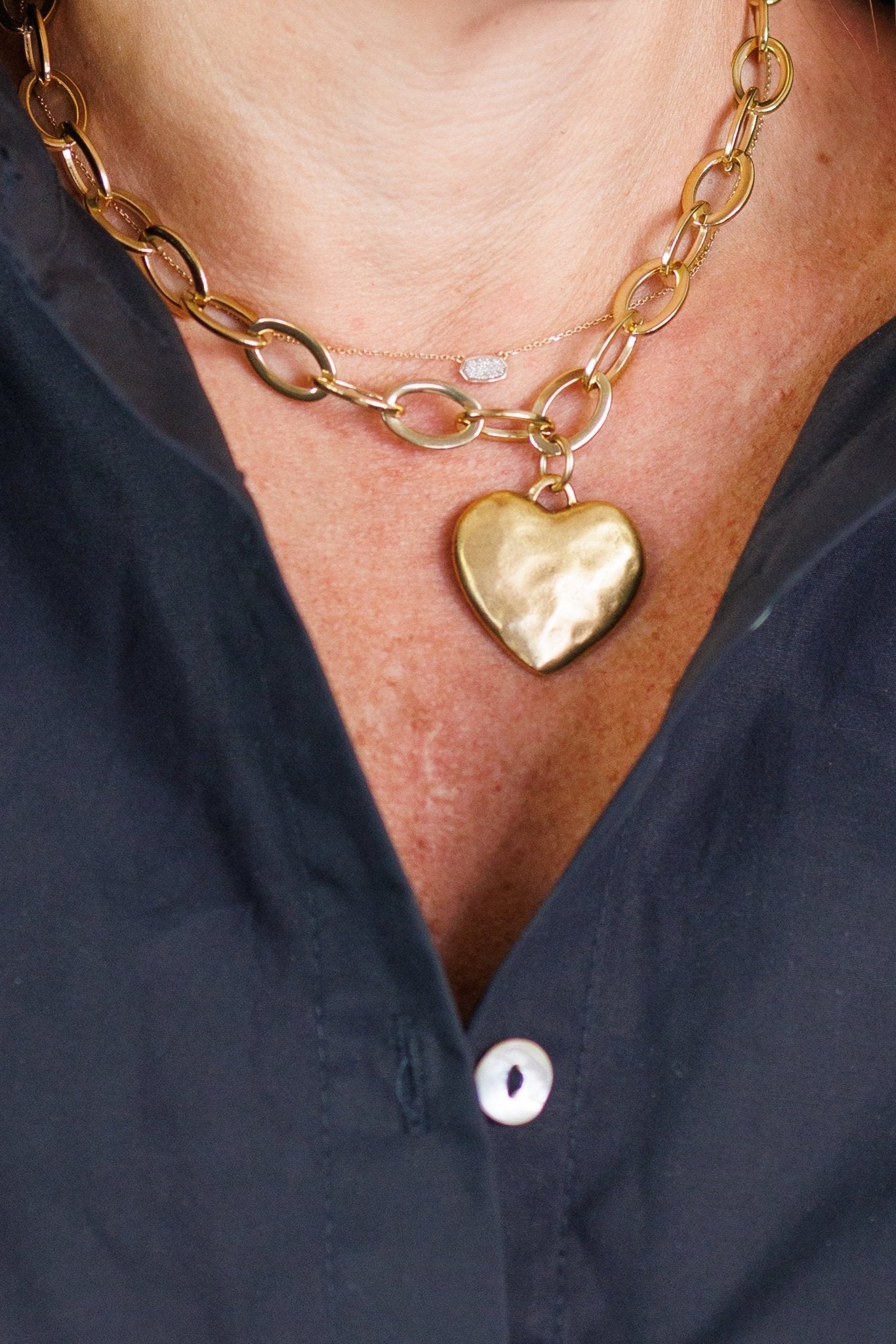 Hammered Heart Chain Necklace