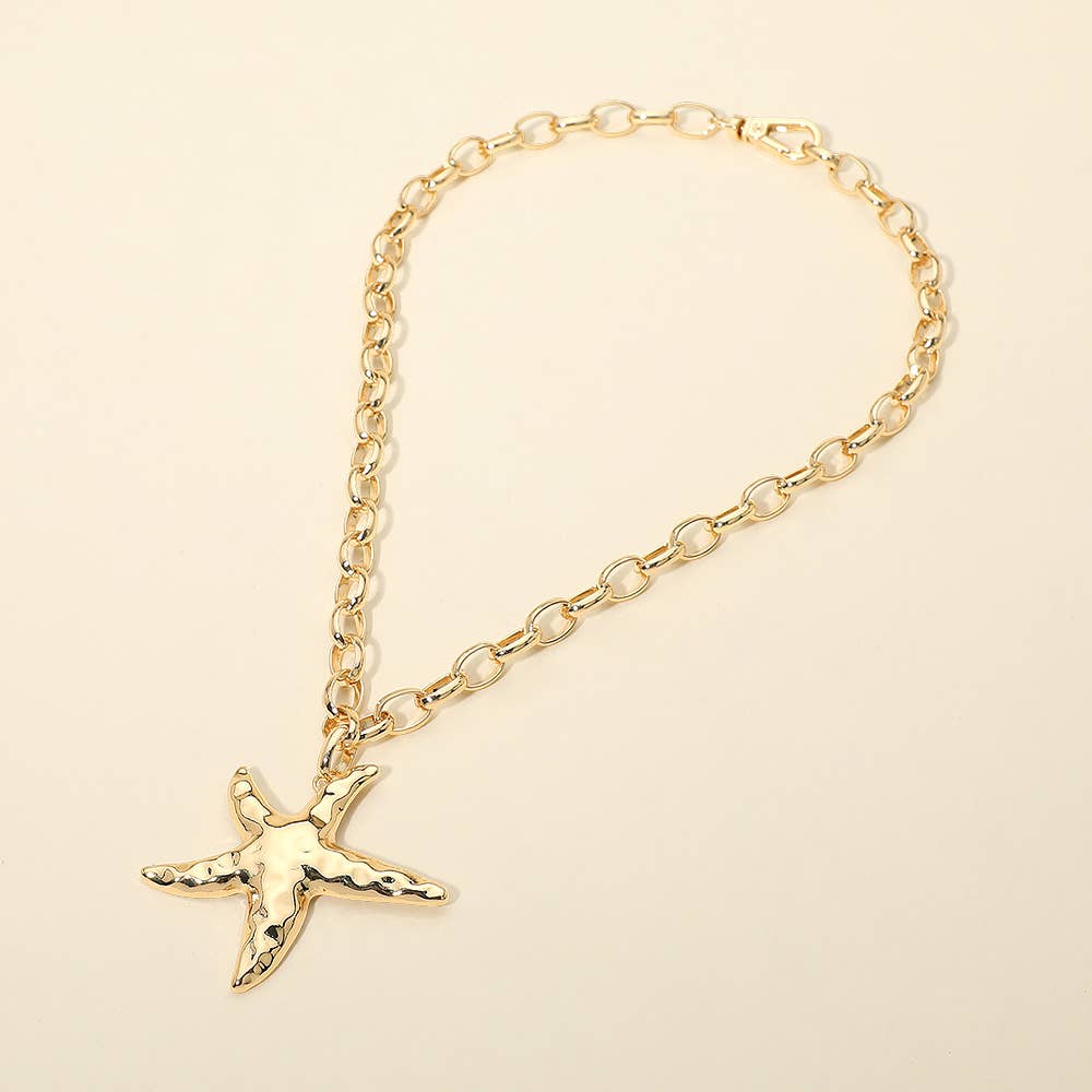 Hammered Metal Starfish + Chunky Chain Necklace - A3 Accessories - Jewelry - Clover + Bee