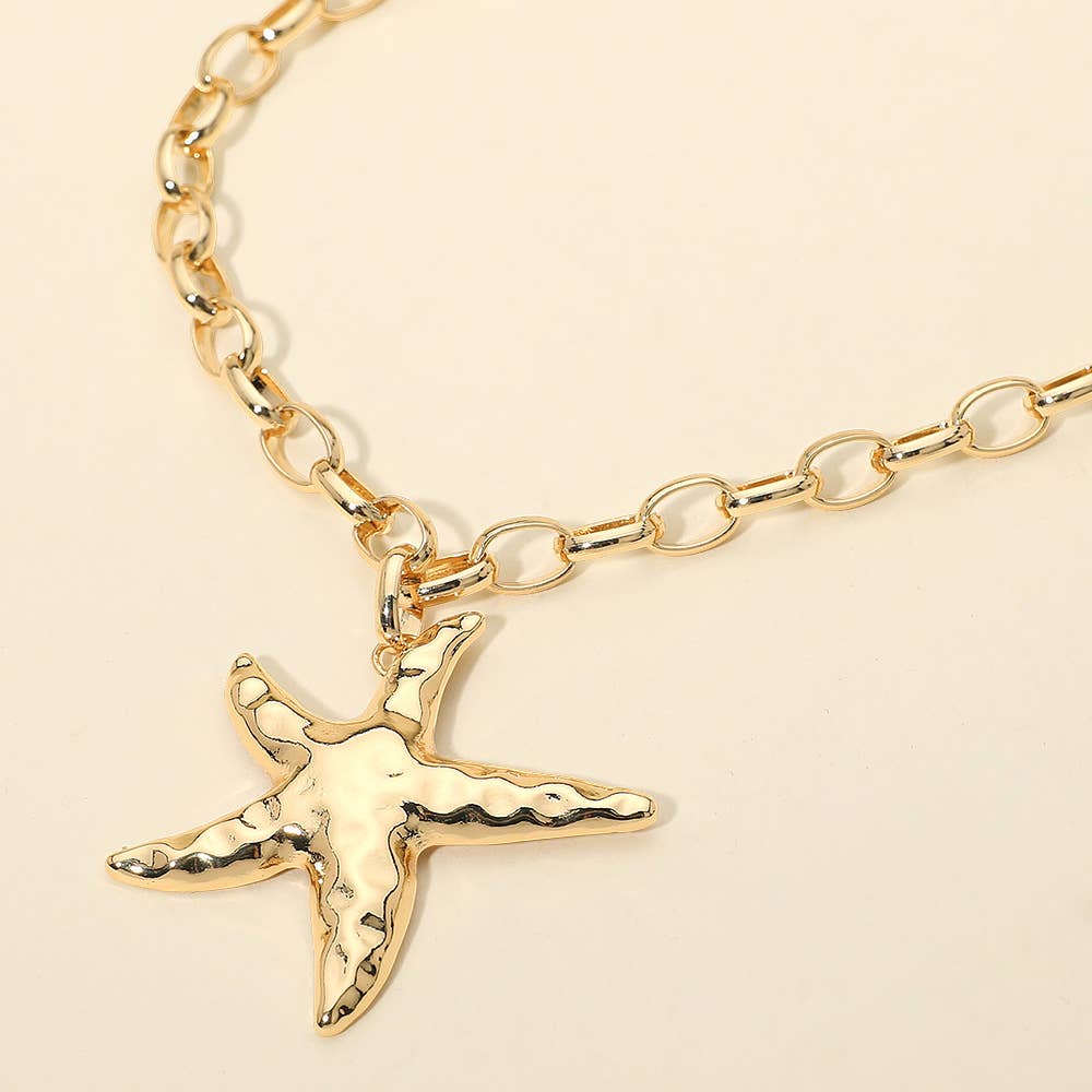 Hammered Metal Starfish + Chunky Chain Necklace - A3 Accessories - Jewelry - Clover + Bee