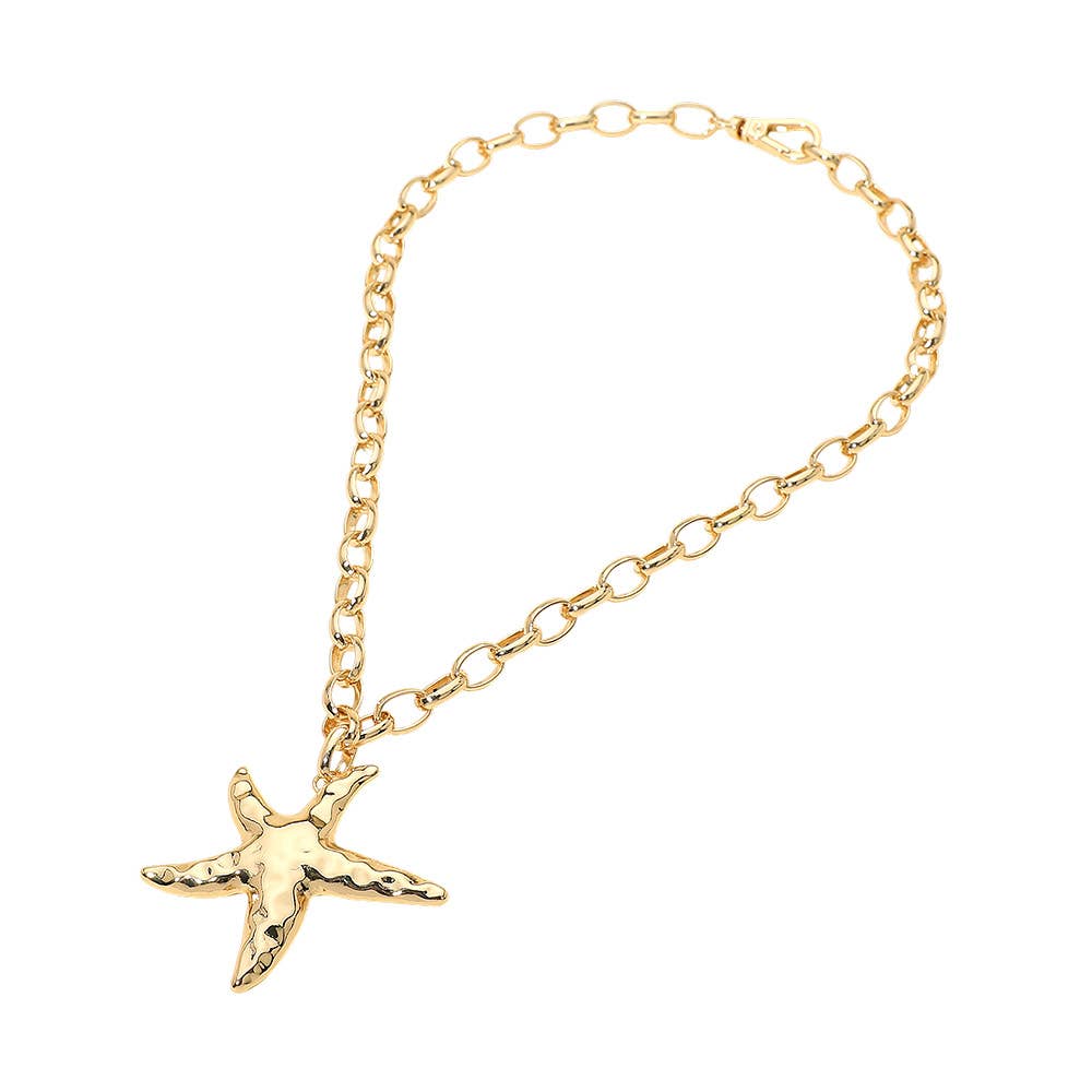Hammered Metal Starfish + Chunky Chain Necklace - A3 Accessories - Jewelry - Clover + Bee