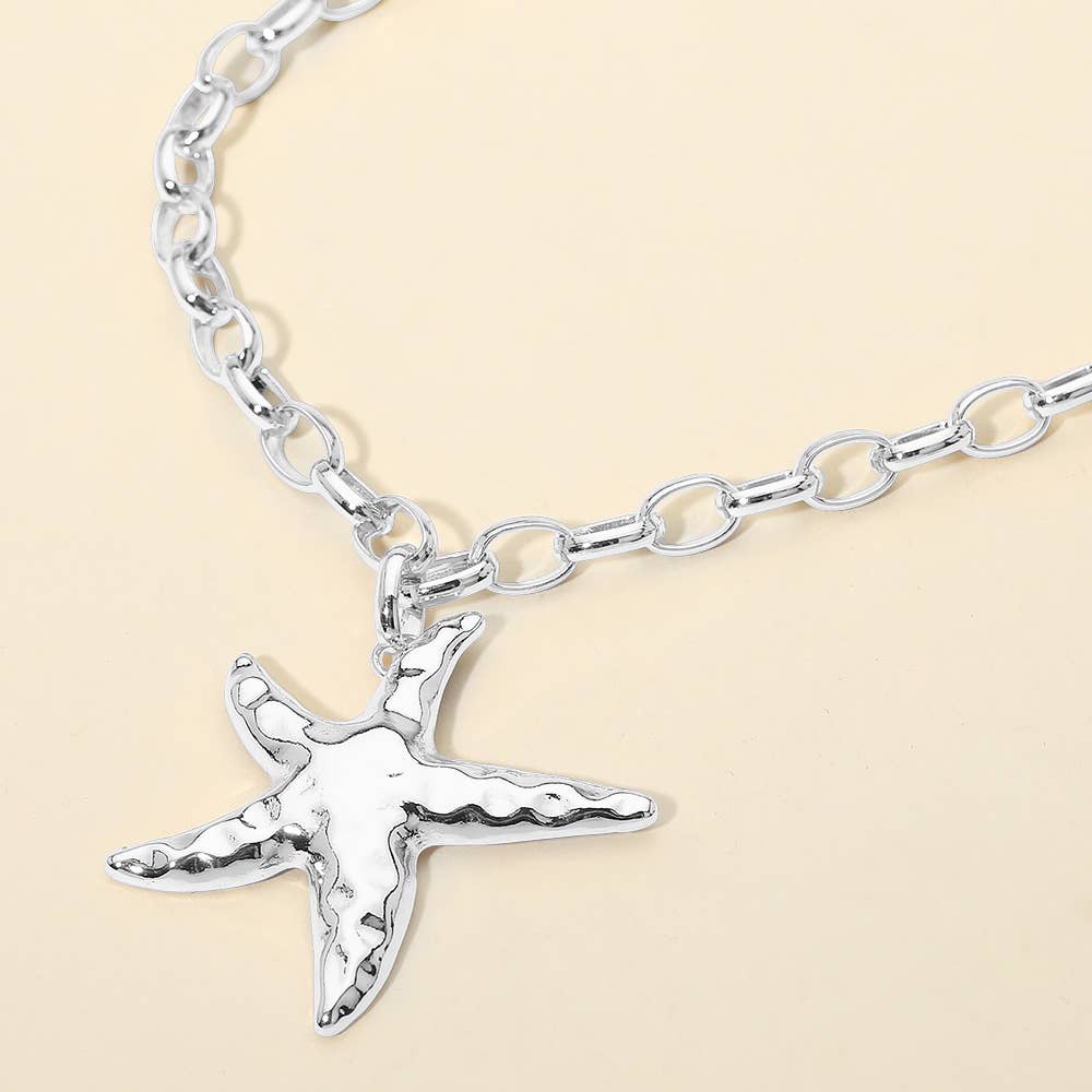 Hammered Silver Starfish + Chunky Chain Necklace - A3 Accessories - Jewelry - Clover + Bee