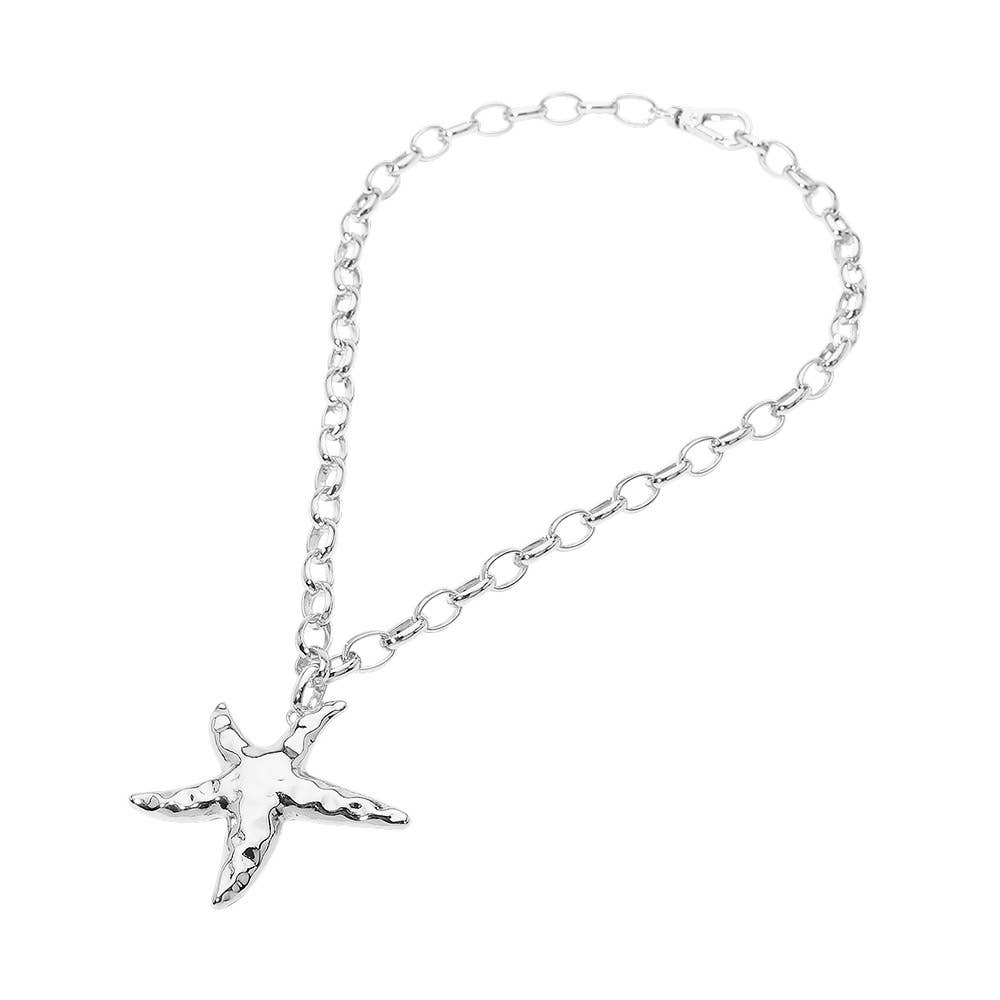 Hammered Silver Starfish + Chunky Chain Necklace - A3 Accessories - Jewelry - Clover + Bee