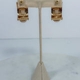 Hammered Triple Pearl Squared Hoop Earrings