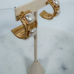 Hammered Triple Pearl Squared Hoop Earrings