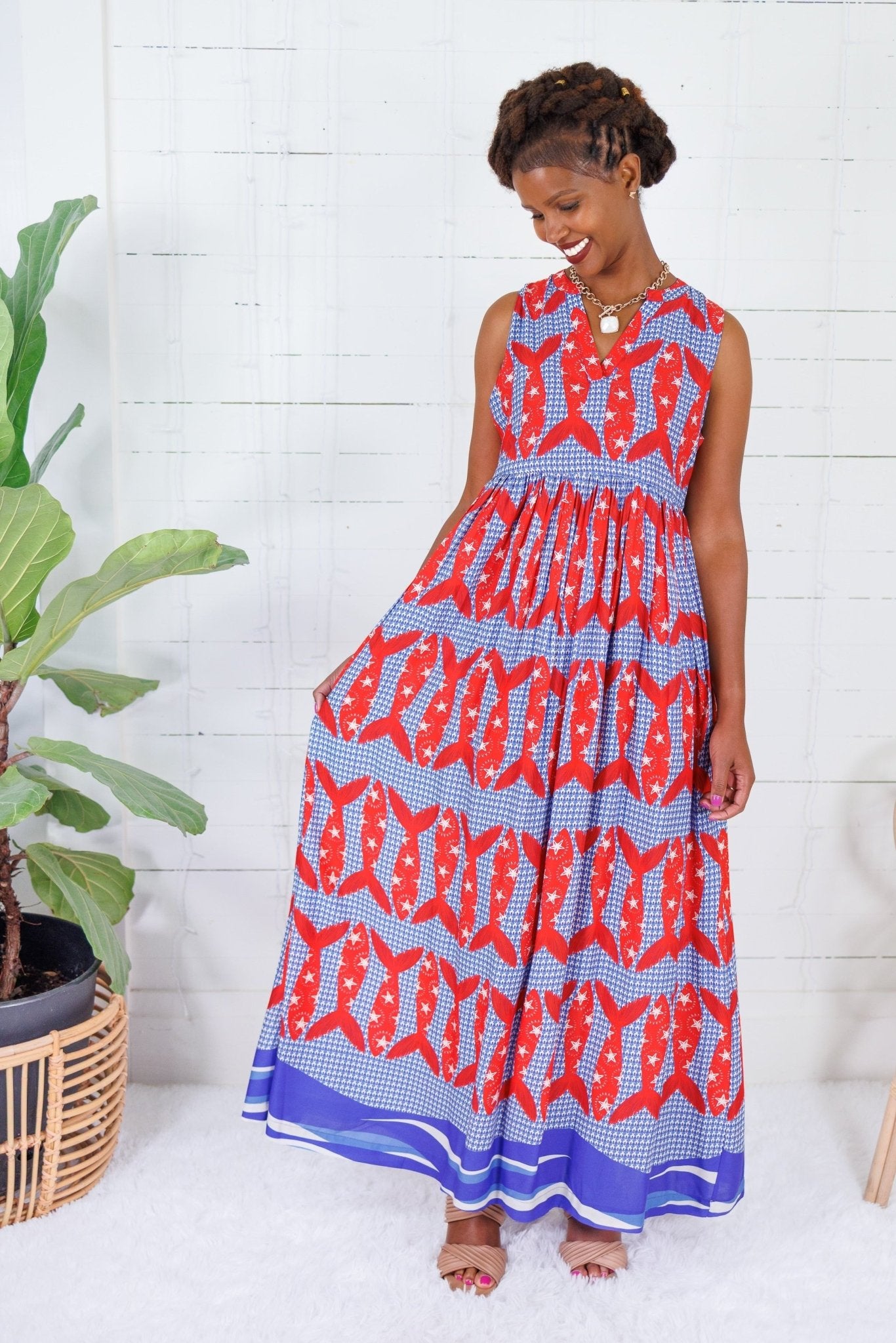 Harbor Catch Bright Red Maxi Dress Briton Court