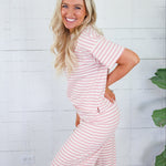 Harper Pink + Ecru Stripe Tee Things Between