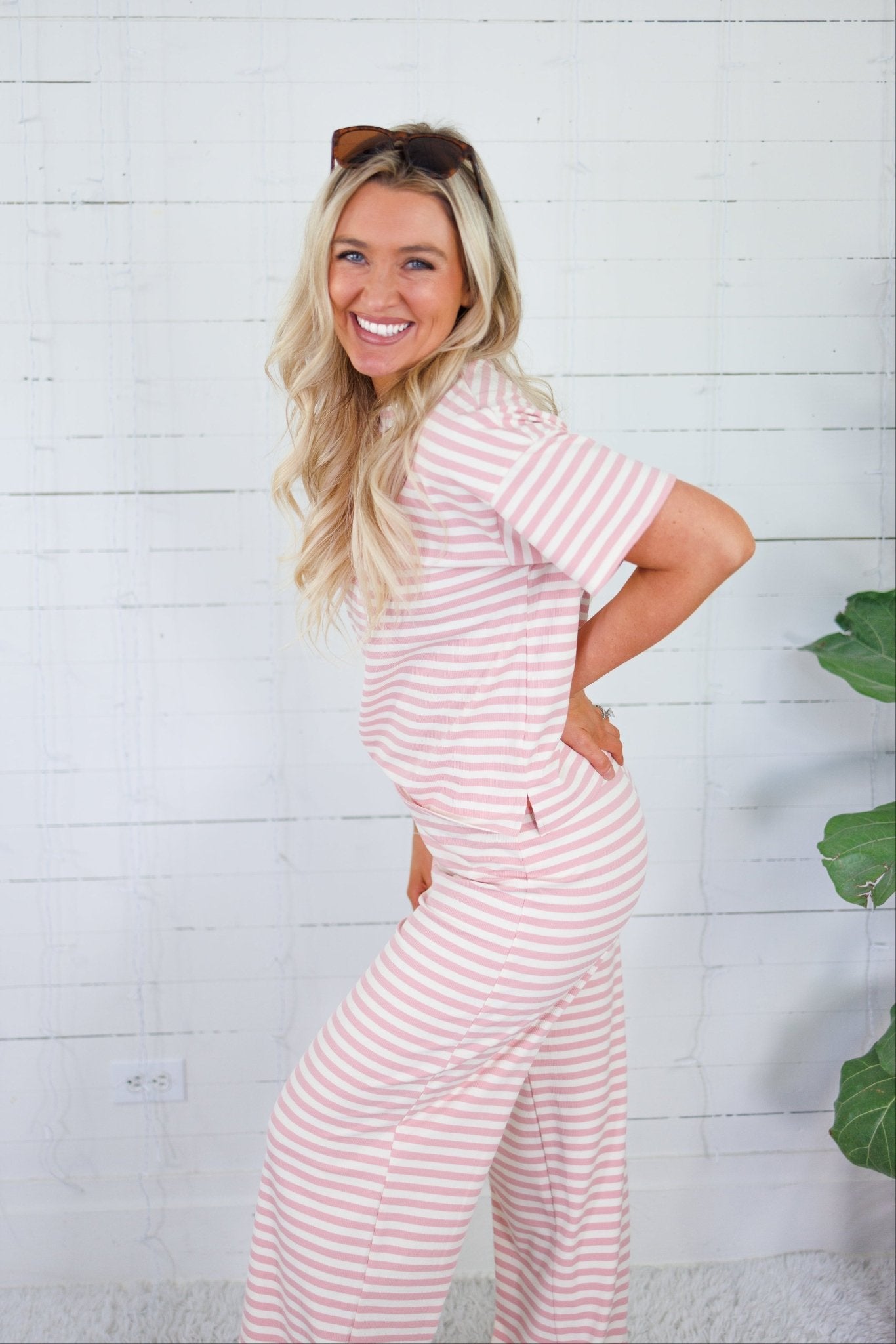 Harper Pink + Ecru Stripe Tee Things Between