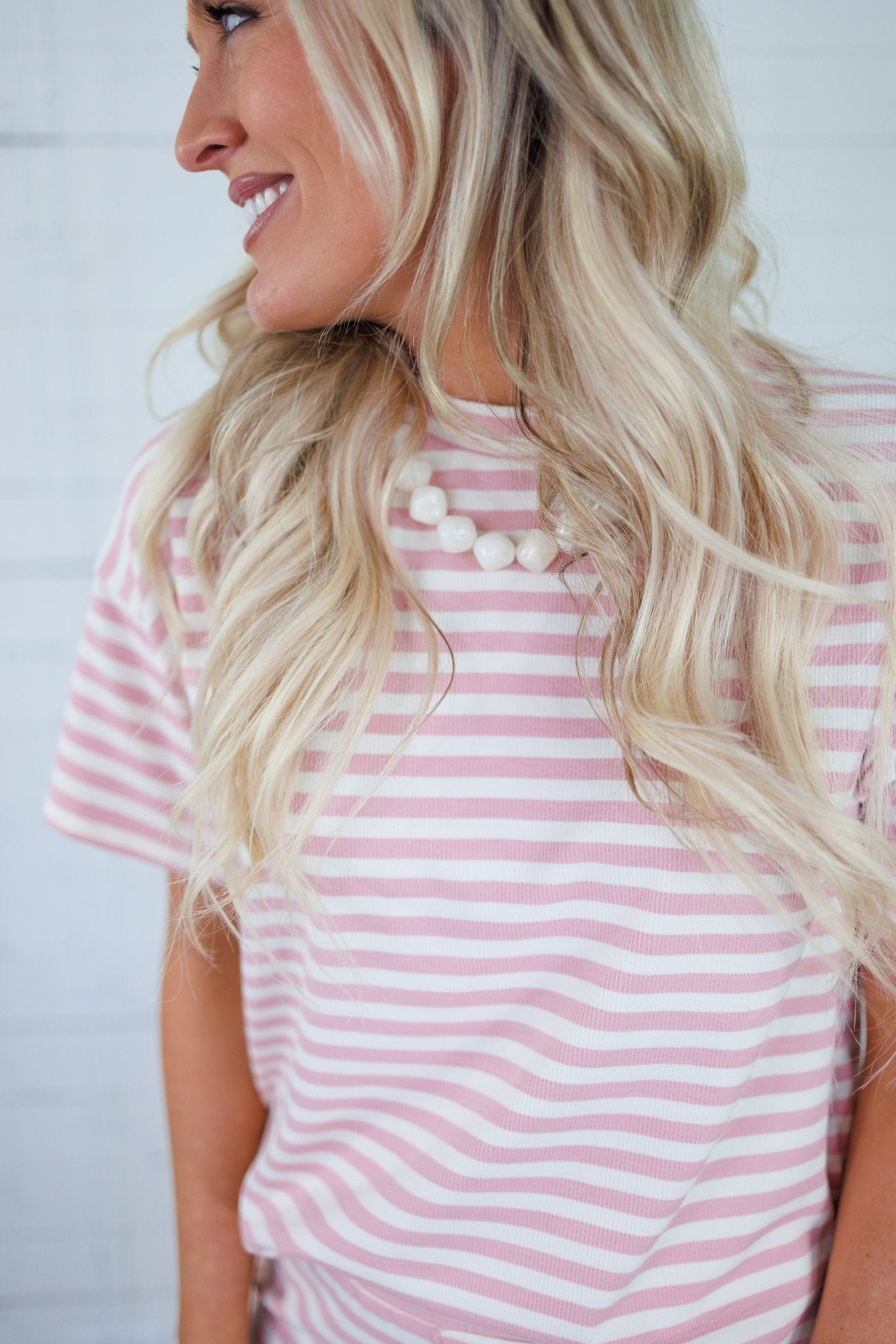 Harper Pink + Ecru Stripe Tee Things Between