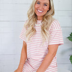 Harper Pink + Ecru Stripe Tee Things Between