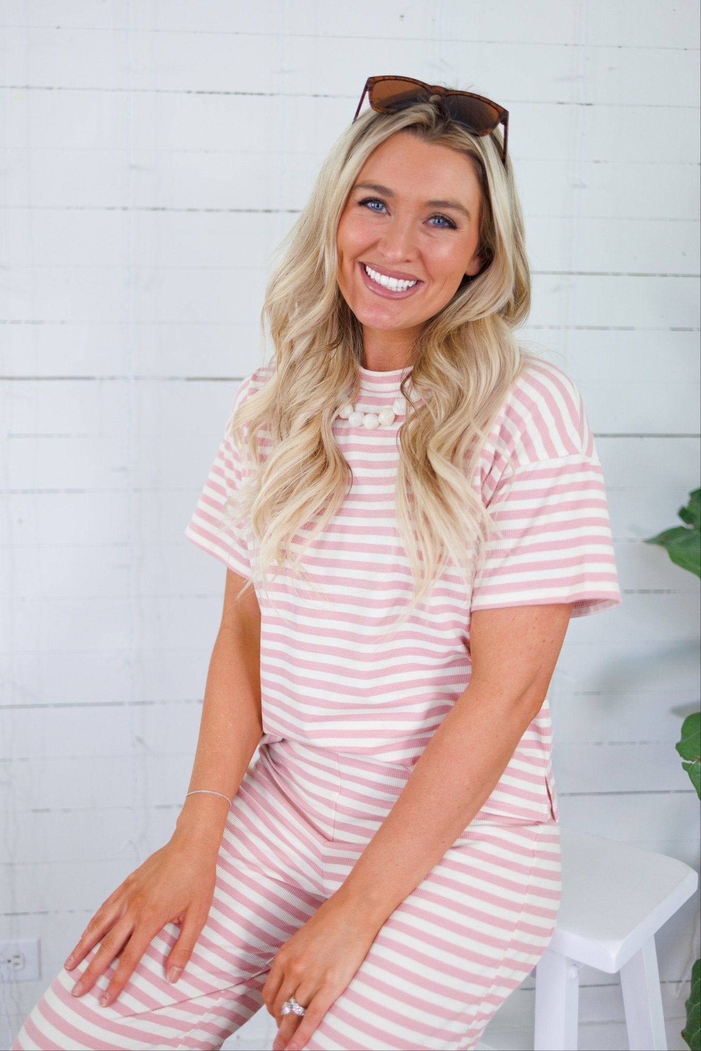 Harper Pink + Ecru Stripe Tee Things Between