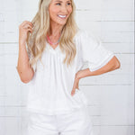 Harris White Smock Detail Top Voy 