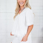 Harris White Smock Detail Top Voy 