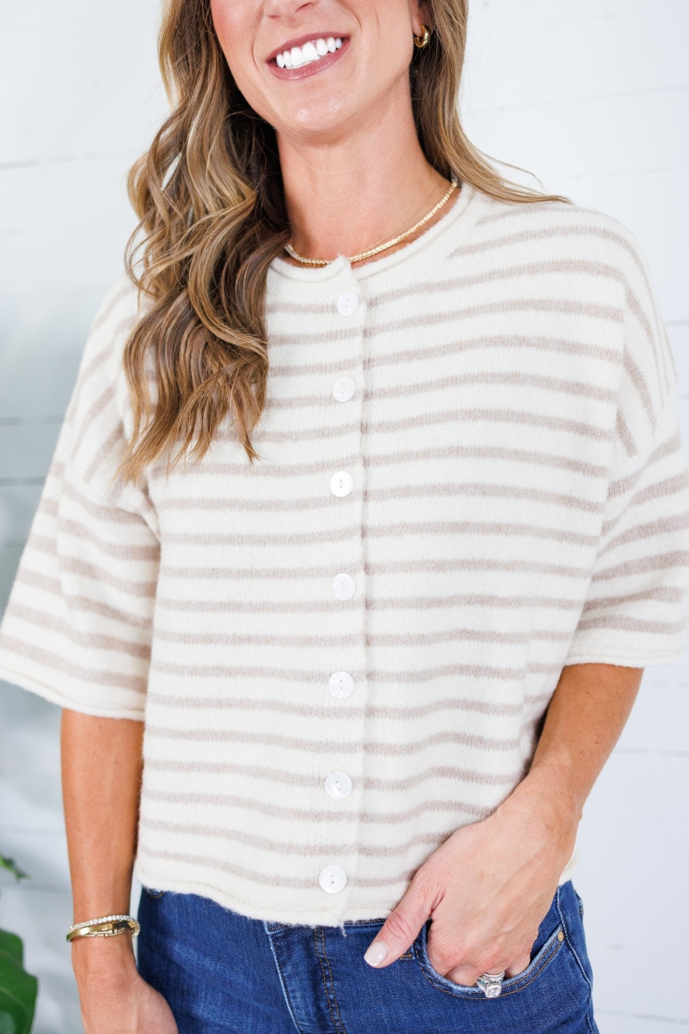Henderson Ecru + Latte Striped Cardigan Entro