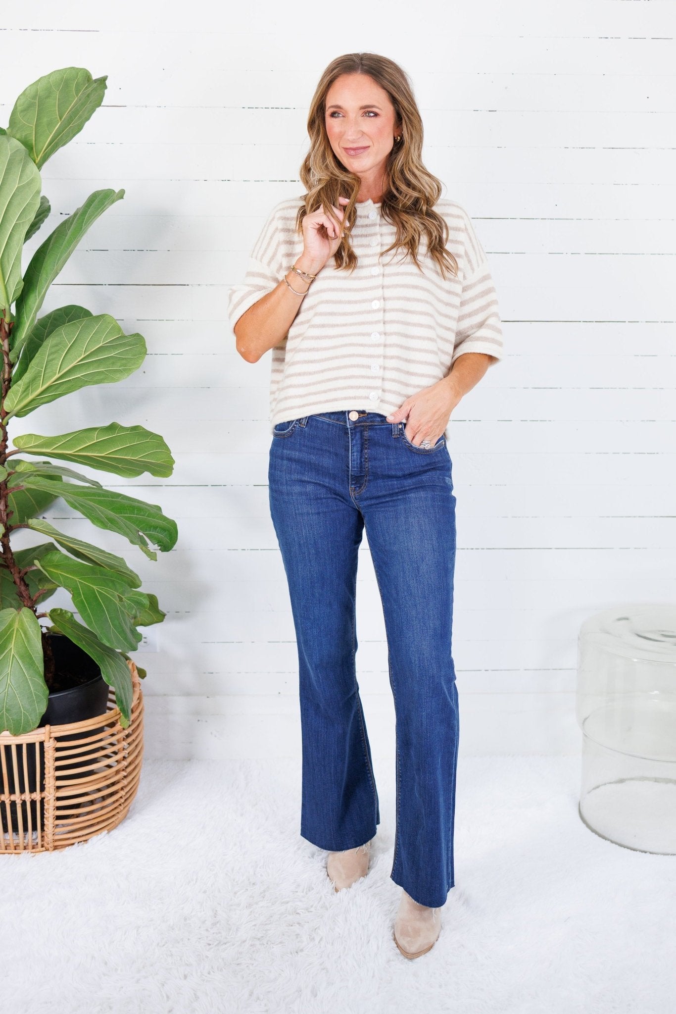 Henderson Ecru + Latte Striped Cardigan Entro