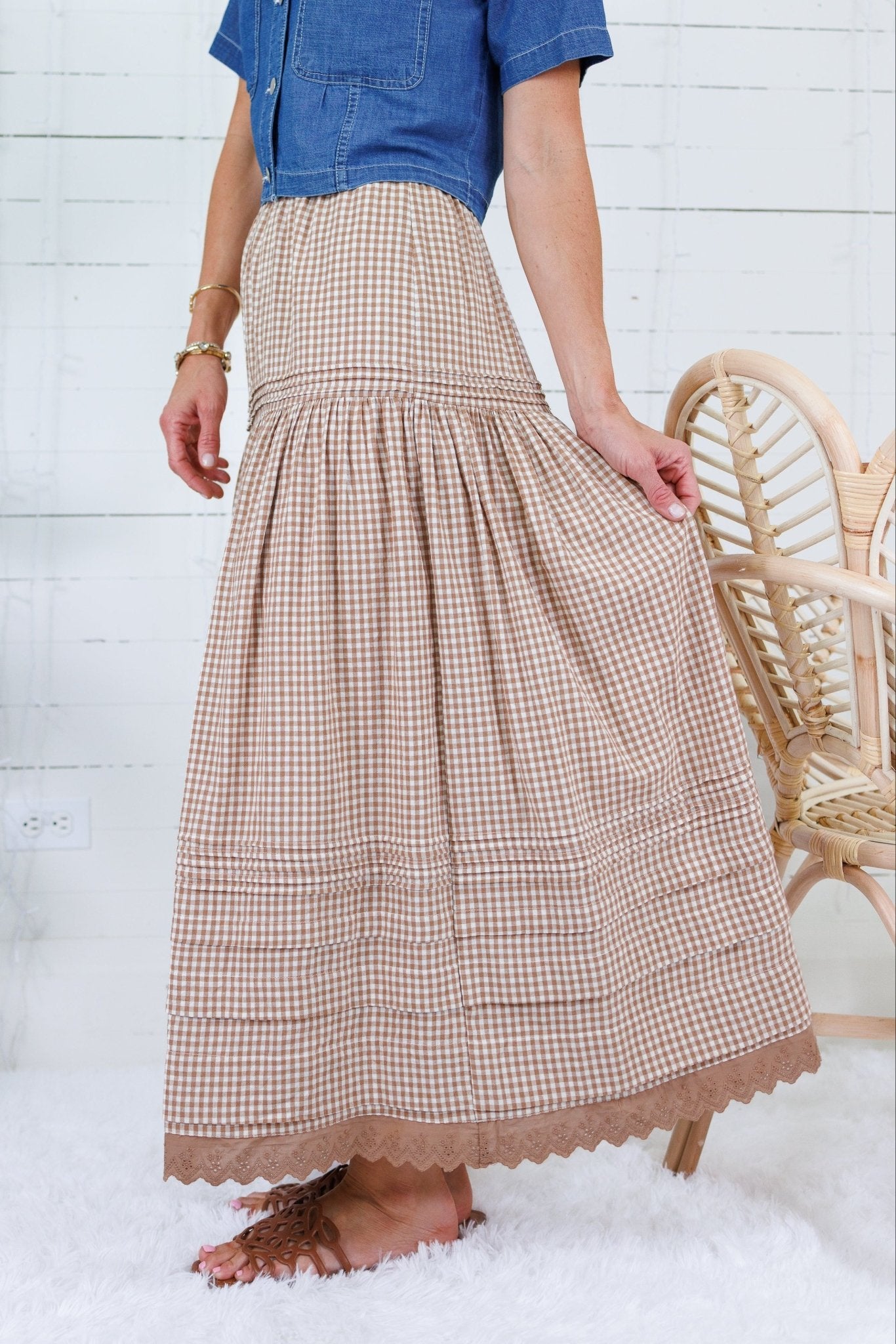 Hendricks Cocoa Gingham Maxi Skirt Karlie 