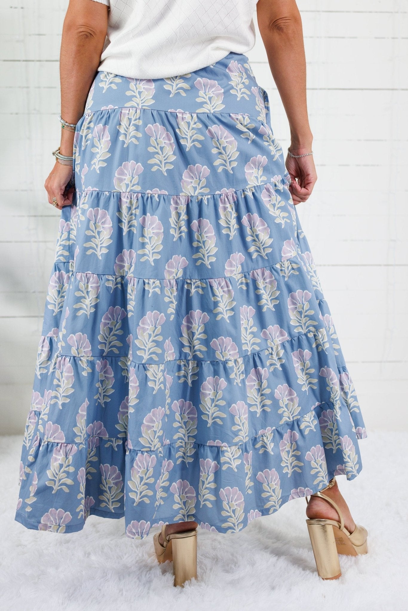 Herald Blue Floral Maxi Skirt TCEC