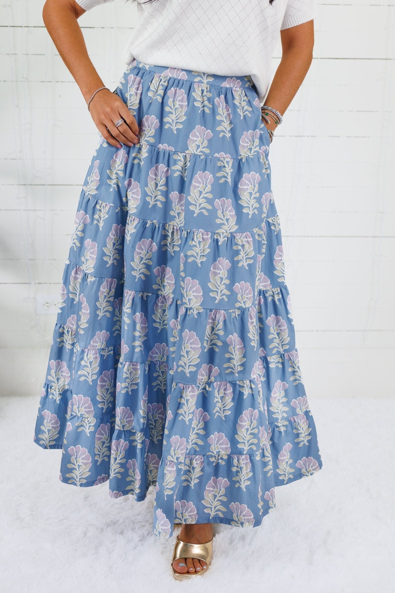 Herald Blue Floral Maxi Skirt TCEC