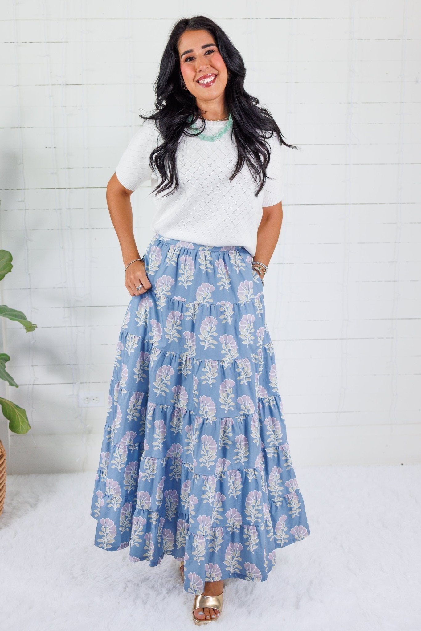 Herald Blue Floral Maxi Skirt TCEC