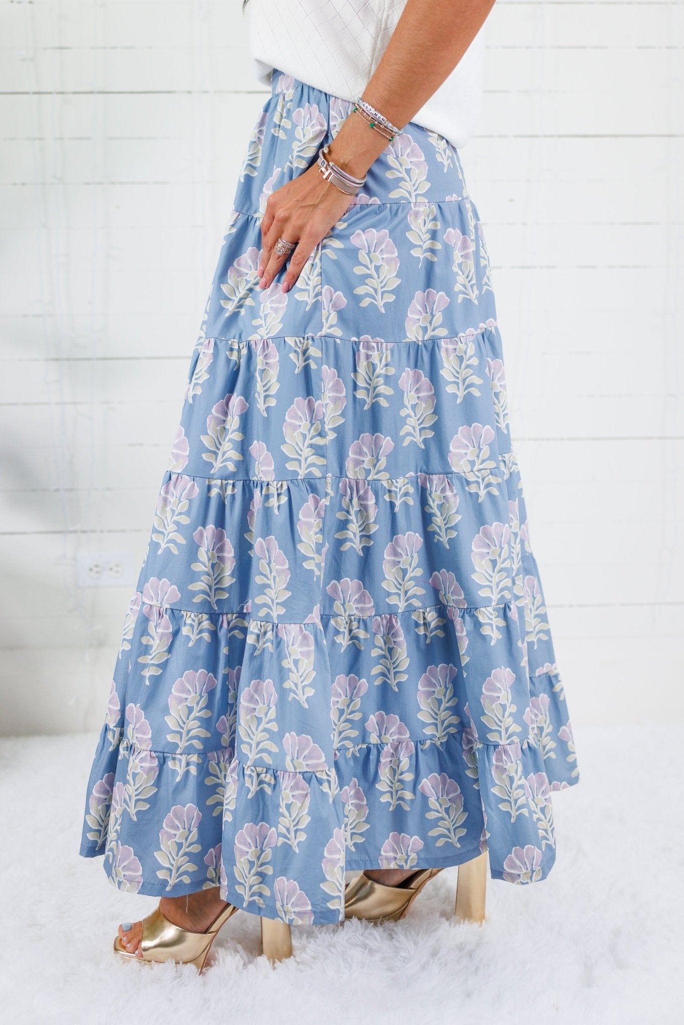 Herald Blue Floral Maxi Skirt TCEC