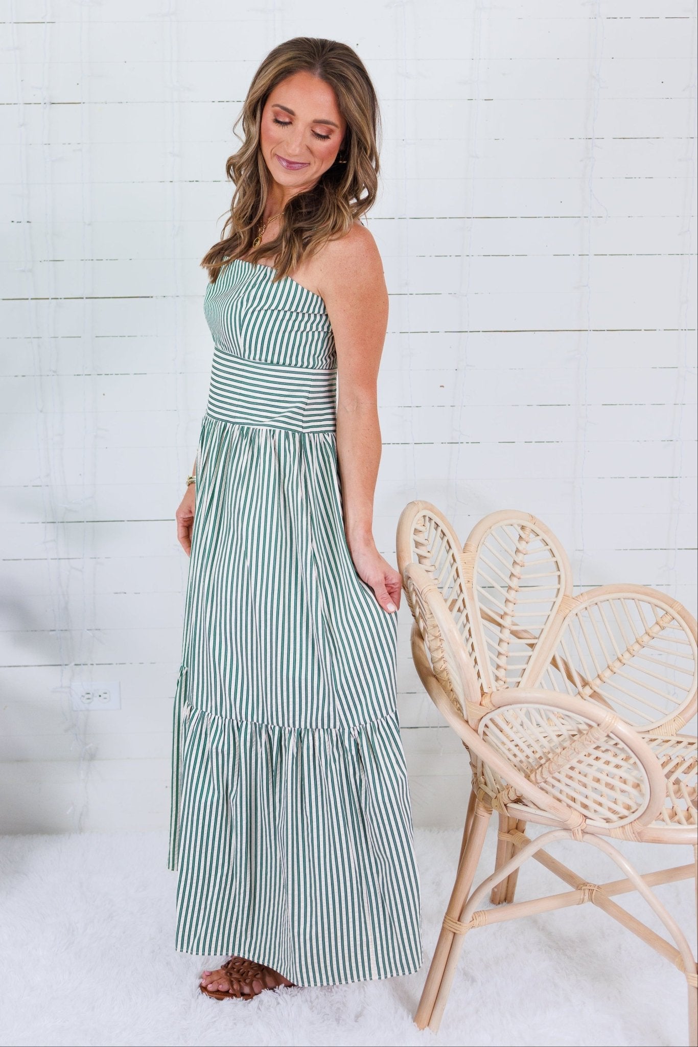 Hinson Green Striped Tiered Maxi Dress THML