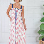 Hoyt Red Dot + Navy Trim Maxi Dress THML