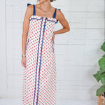 Hoyt Red Dot + Navy Trim Maxi Dress THML