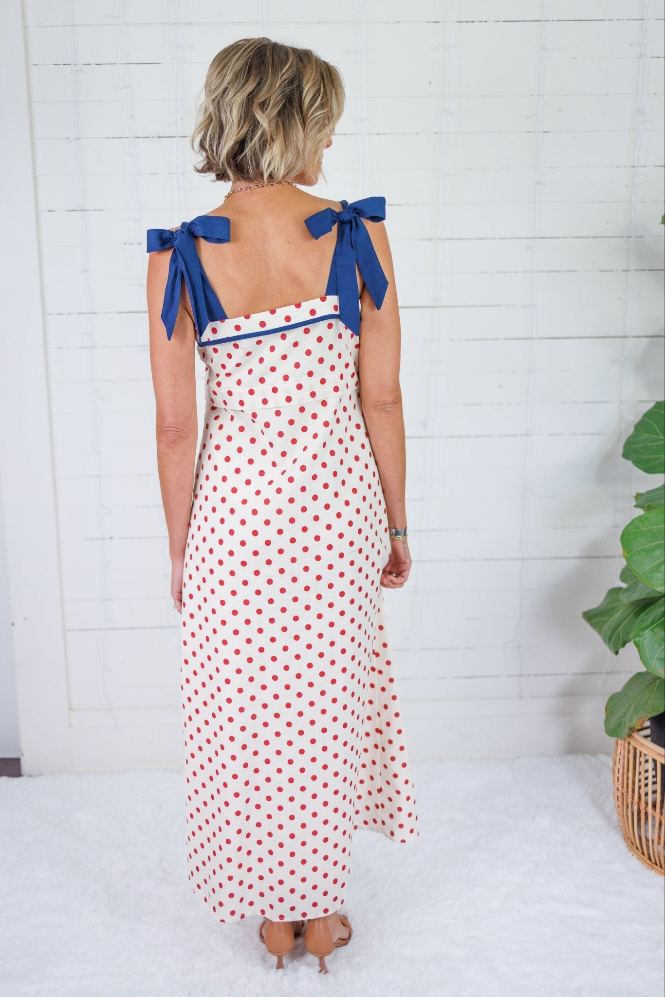 Hoyt Red Dot + Navy Trim Maxi Dress THML