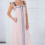 Hoyt Red Dot + Navy Trim Maxi Dress THML