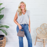 Benny Blue + Latte Stripe Bubble Hem Top
