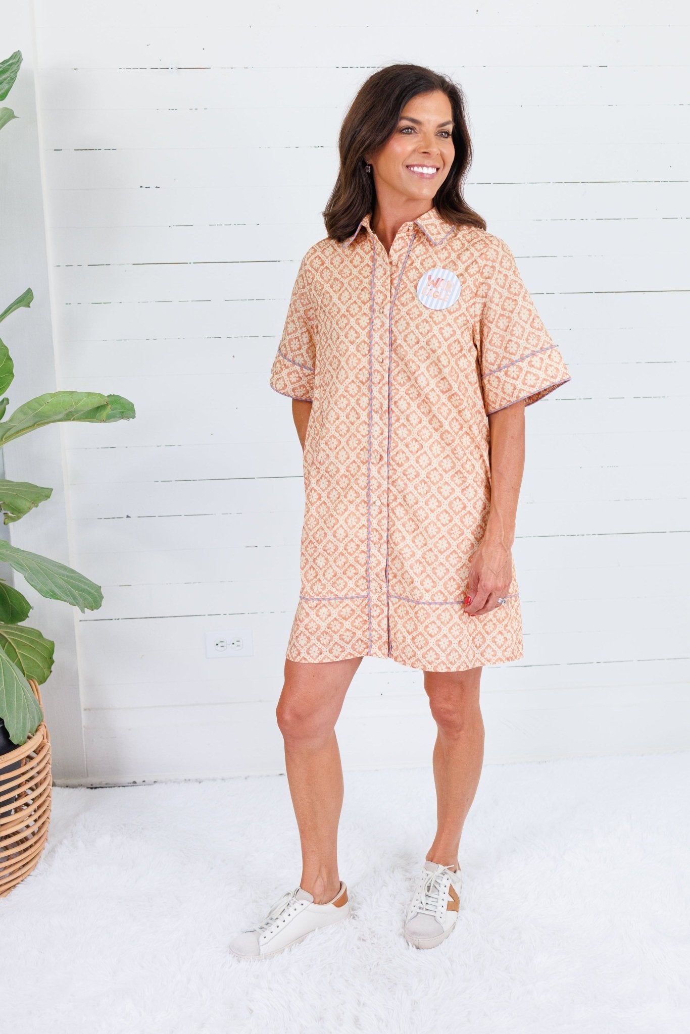 Indie Orange Block Print Mini Dress Strut & Bolt
