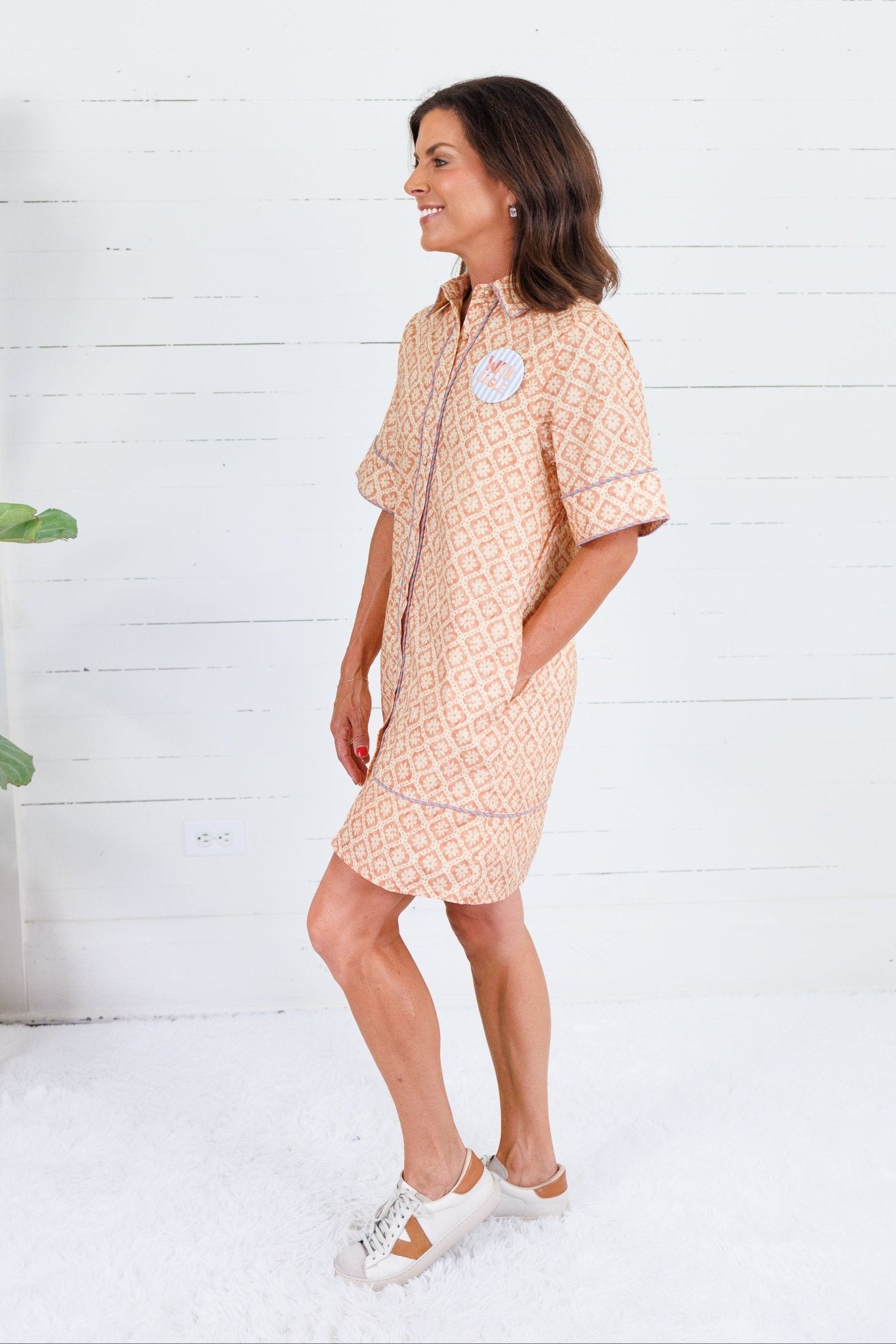 Indie Orange Block Print Mini Dress Strut & Bolt