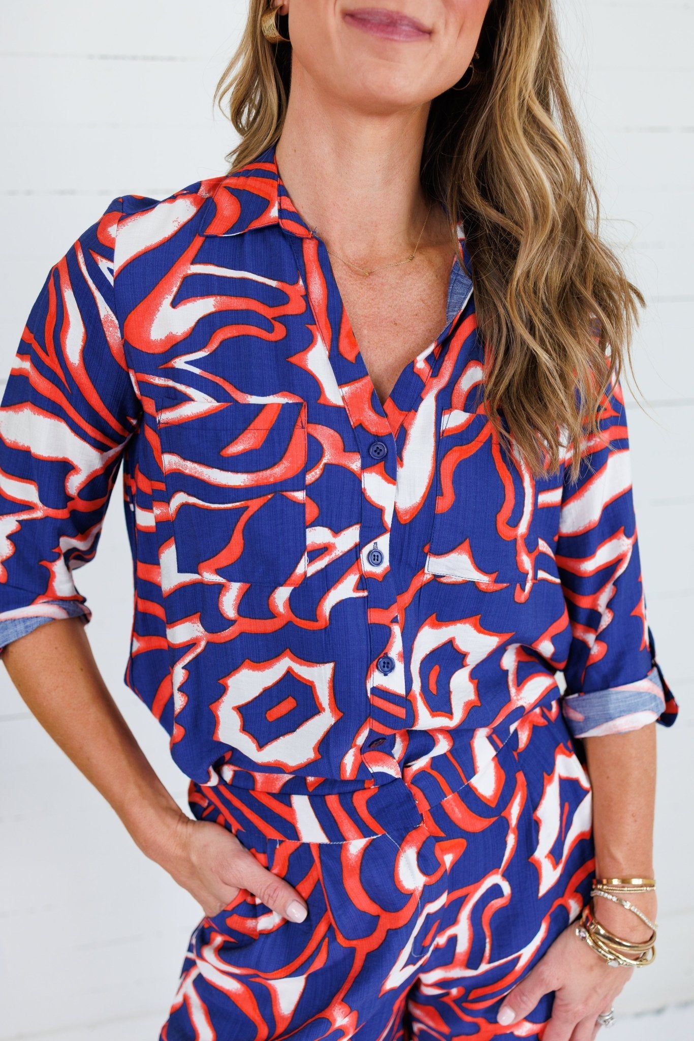 Jackson Navy + Orange Button Top Spin USA