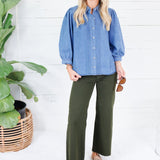 Janie Denim Tucks and Button Top Entro