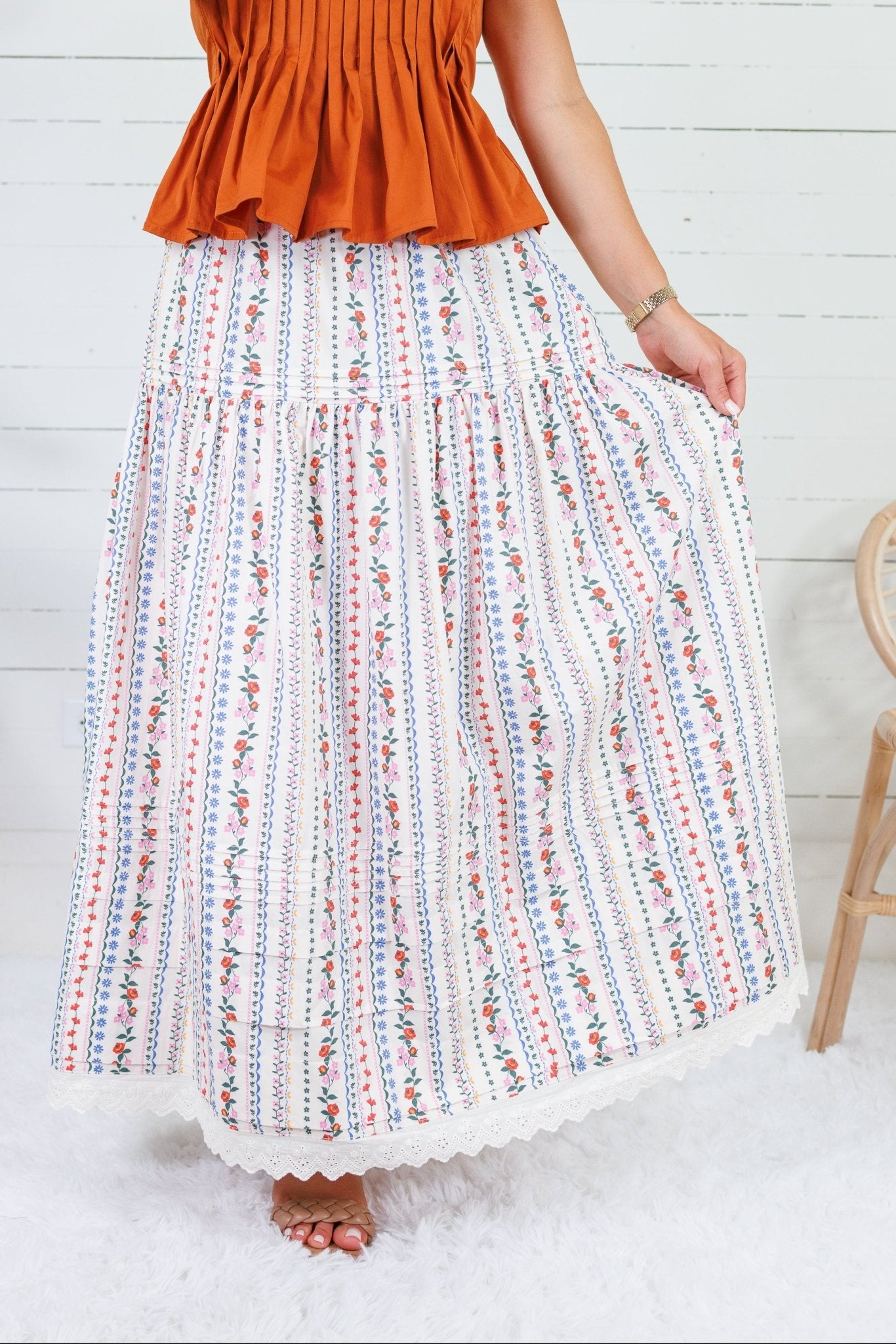 Jeanne Ivory French Floral Maxi Skirt