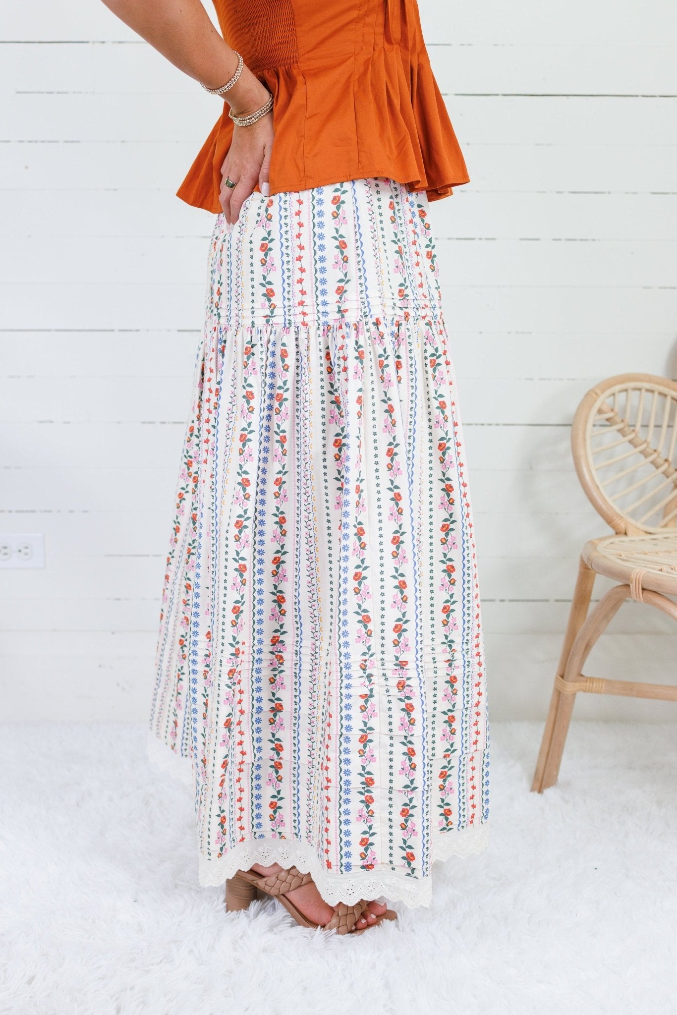 Jeanne Ivory French Floral Maxi Skirt