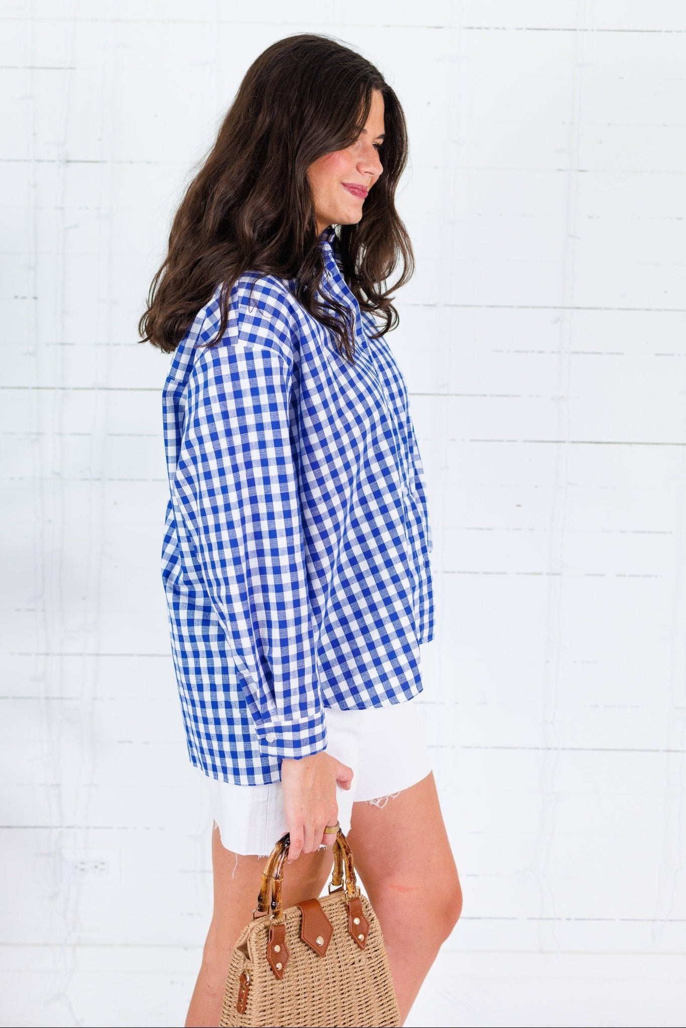 Jefferson Royal Gingham Linen Top