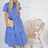 Jema Navy Gingham Mix Midi Dress Mary Square