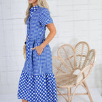 Jema Navy Gingham Mix Midi Dress Mary Square