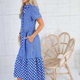 Jema Navy Gingham Mix Midi Dress Mary Square