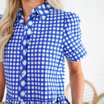 Jema Navy Gingham Mix Midi Dress Mary Square