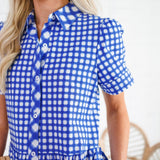 Jema Navy Gingham Mix Midi Dress Mary Square