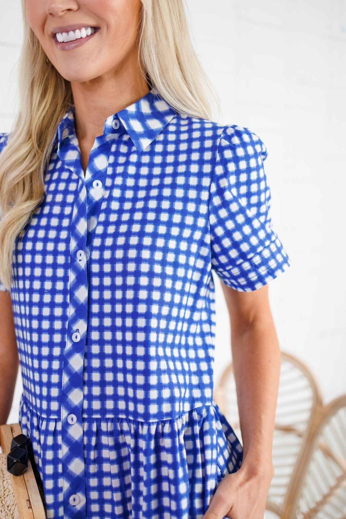 Jema Navy Gingham Mix Midi Dress Mary Square