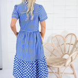 Jema Navy Gingham Mix Midi Dress Mary Square