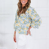Jenkins Lemon + Floral Lace Trimmed Top FATE