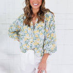 Jenkins Lemon + Floral Lace Trimmed Top FATE