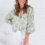 Jenkins Lemon + Floral Lace Trimmed Top FATE