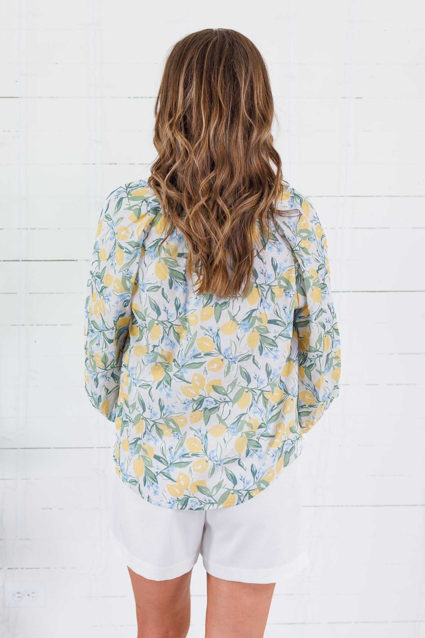 Jenkins Lemon + Floral Lace Trimmed Top FATE